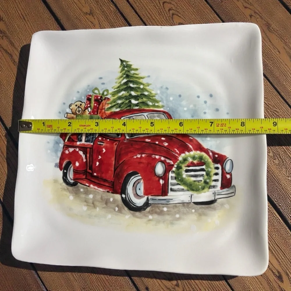 Maxcera Christmas Plates with a Red Truck and Tree Design-Set of 4